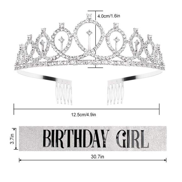 Sliver Birthday Girl Sash & Rhinestone Tiara Set - Picture 4 of 5